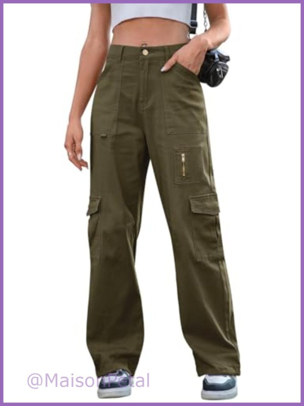 High Waist Wide Leg Cargo Pants with 7 Pockets Stretchy Drawstring Baggy